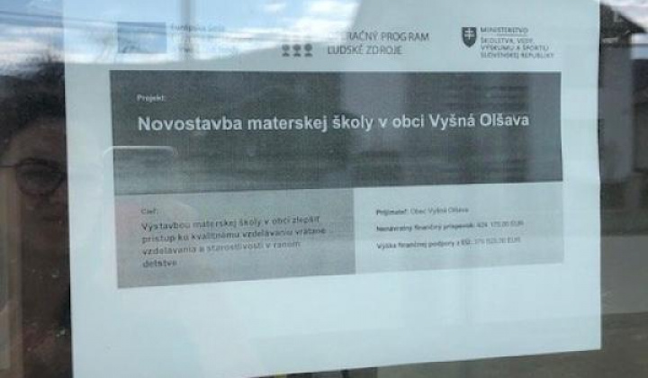 1. fotografia fotogalérie Publicita: Novostavba materskej školy v obci Vyšná Olšava