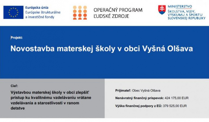 Fotka - Novostavba materskej školy v obci Vyšná Olšava